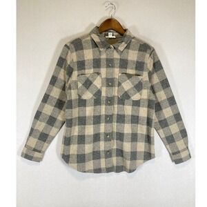 Cabin Core Beachlunchlounge Mens Medium Grey Buffalo Plaid Flannel‎ Button Up